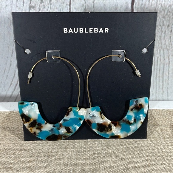 BaubleBar Lightweight Teal, Brown, White Fishhook Hoop Earrings Gold Hardware - Picture 1 of 4